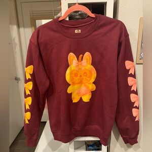 Maroon Crewneck with Labubu inspired pumpkin character